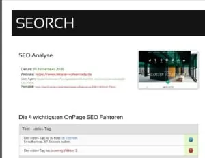 Webseiten SEO Analyse mit Soerch 1118